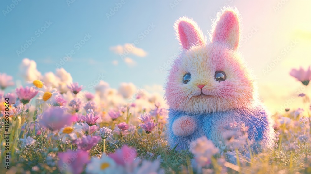 Obraz premium BTC symbol turns into fluffy bunny in soft pastel setting