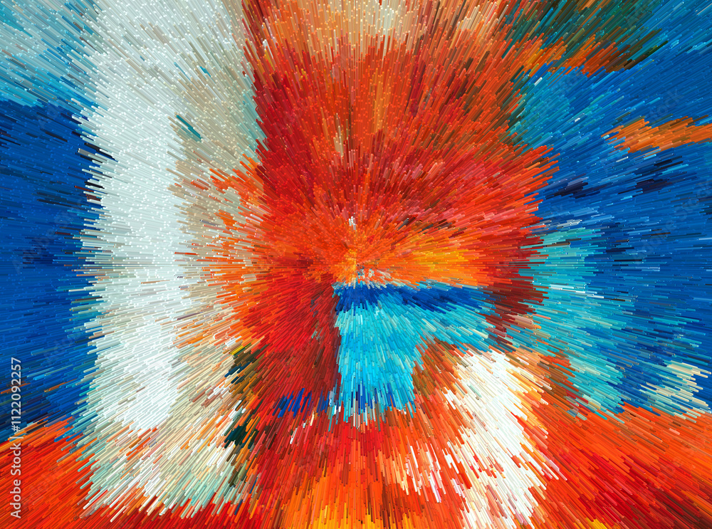 Fototapeta premium Abstract 3D Pixel Burst – Modern Multicolor Artwork with Dynamic Radiant Design