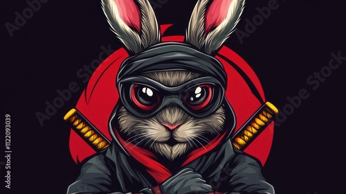 Rabbit head animal ninja illustration mascot logo gaming design background wallpaper AI generated image photo