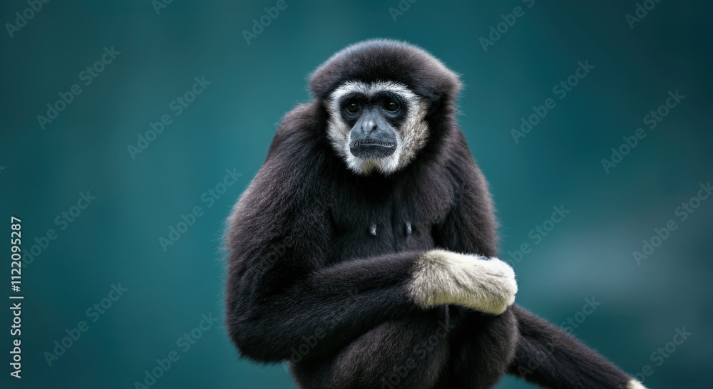 Fototapeta premium Captivating gibbon in natural habitat highlighting primate conservation and biodiversity