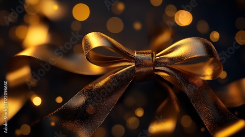  Golden double festive ribbon tag isolated object - 3D render photo