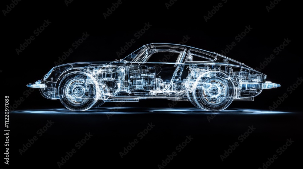 Naklejka premium a schematic representation of a car with its main internal parts illuminated