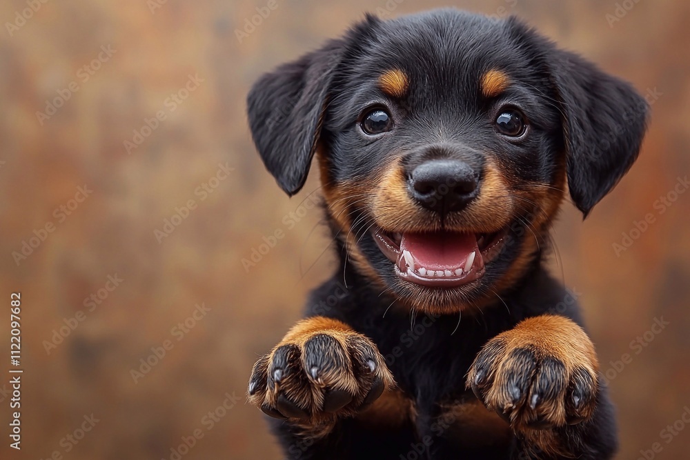 The puppy’s joyful expression and reaching paws invite attention, standing out against a blend of light and dark brown tones.
The puppy’s joyful expression and reaching paws invite attention, standing out against a blend of light and dark brown tones.