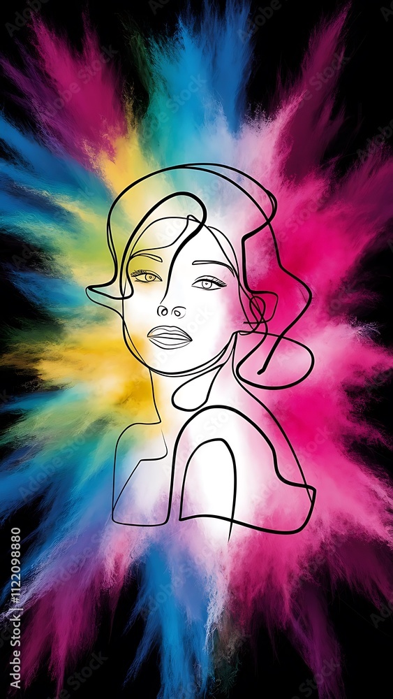Fototapeta premium Beautiful woman line drawing girls abstract face one line art poster