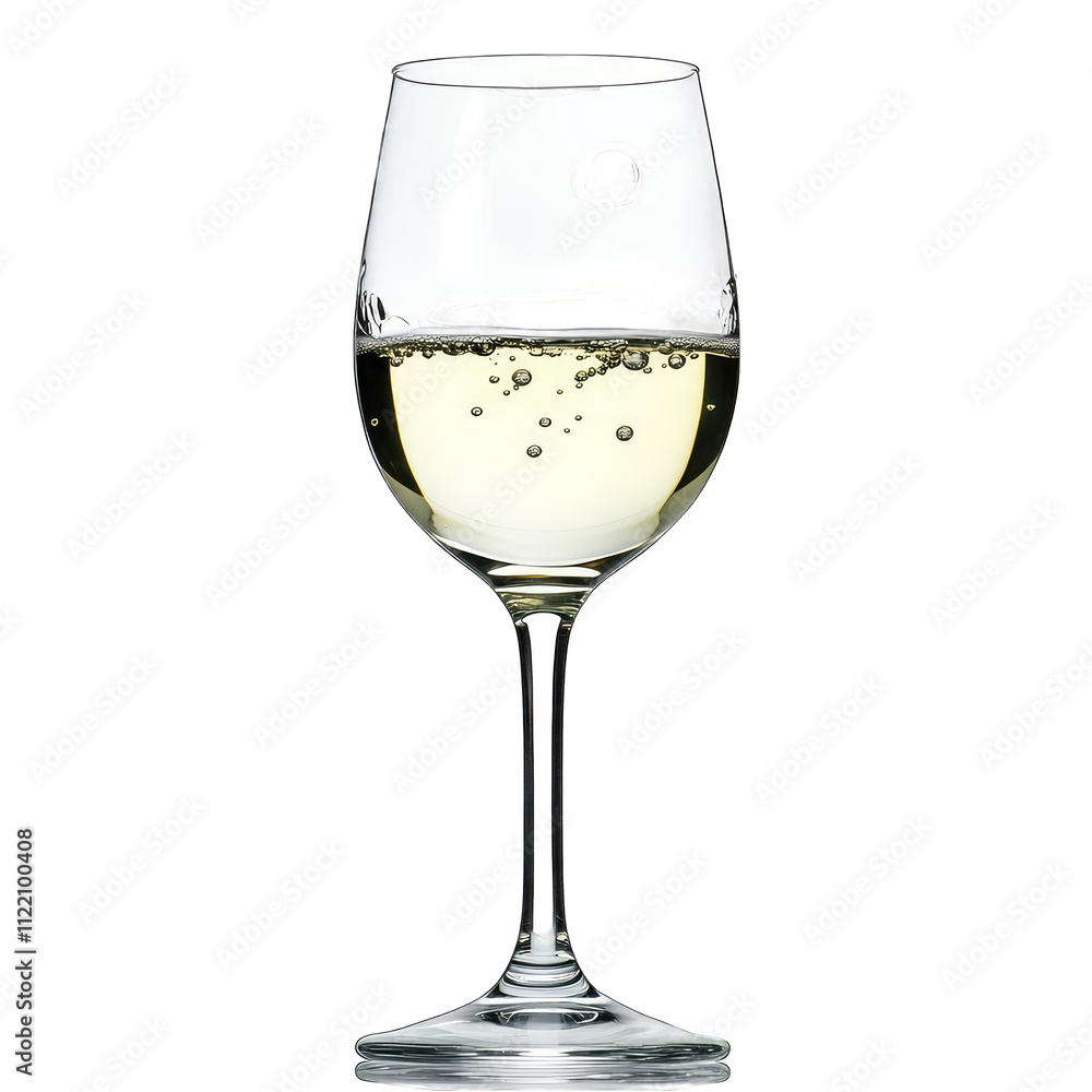 Fototapeta premium A glass of sparkling white wine with bubbles, showcasing elegance and celebration.