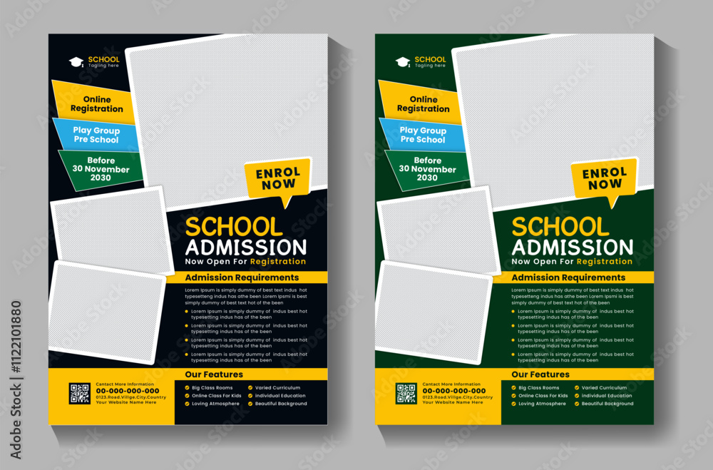 Fototapeta premium School Education Admission Flyer Design Banner Template