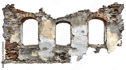 The image is of a wall with three arched windows photo