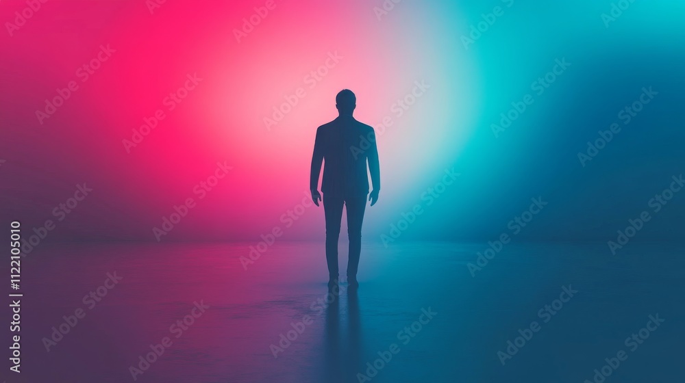 Obraz premium A silhouette in vibrant light reflections.
