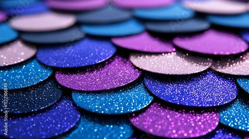 Wallpaper Mural A vibrant, glittering close-up of circular scales in shades of blue, purple, and pink, evoking a magical, underwater aesthetic. Torontodigital.ca