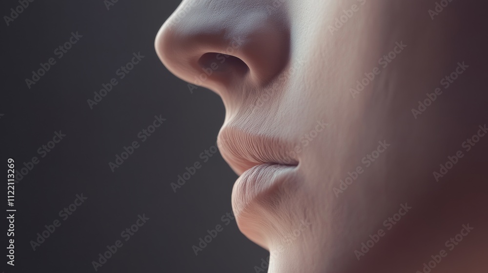 Close-up of a person's serene profile. Close-up of a person's serene profile.