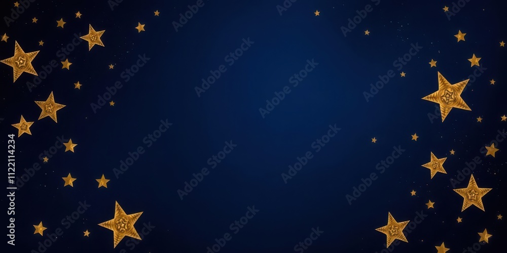 Fototapeta premium Navy blue and gold celestial stars background with dark vignette, celestial