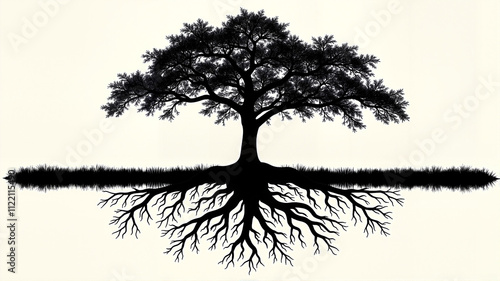 Wallpaper Mural Tree silhouette with exposed roots mirrored on beige background Torontodigital.ca