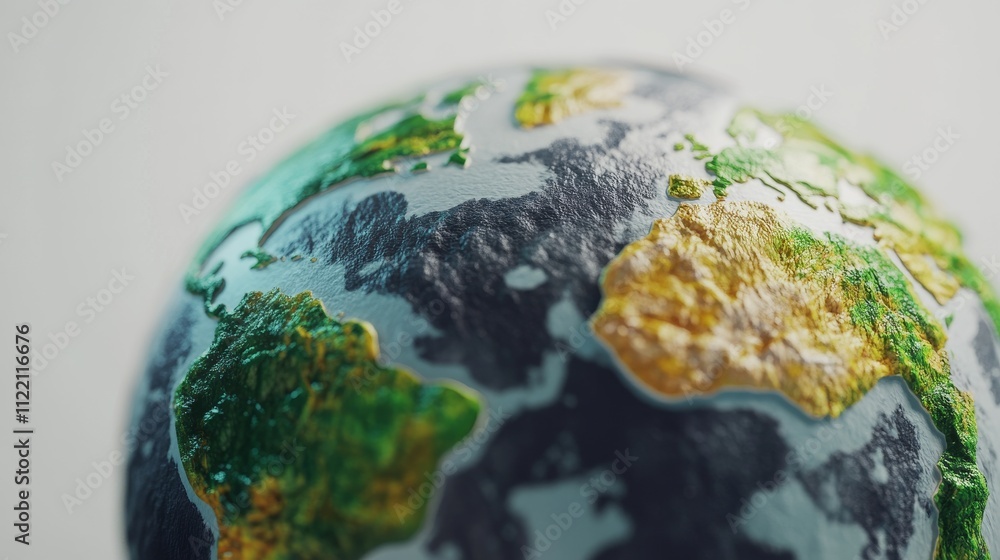 Fototapeta premium Colorful globe showing Earth's features and continents.