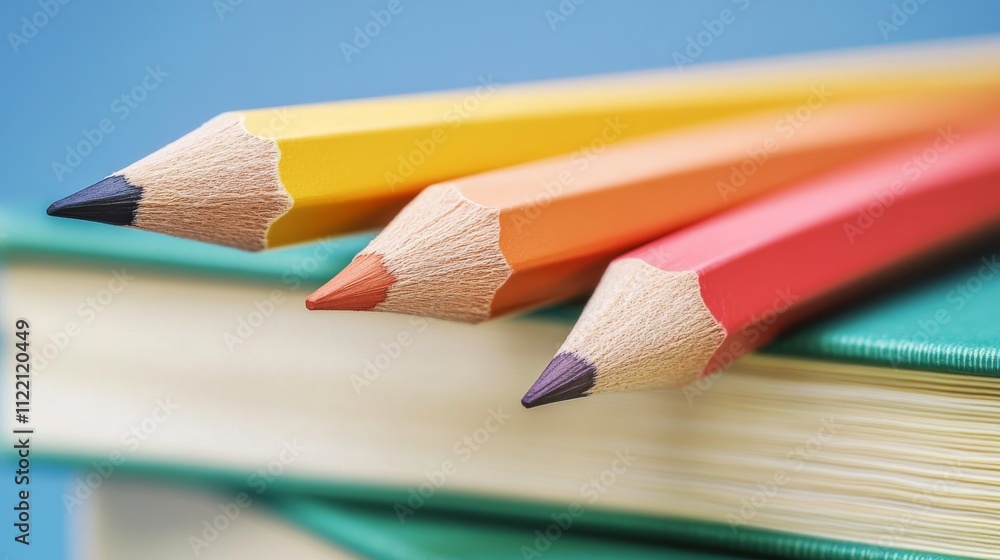 Obraz premium Colorful pencils on a stack of books.