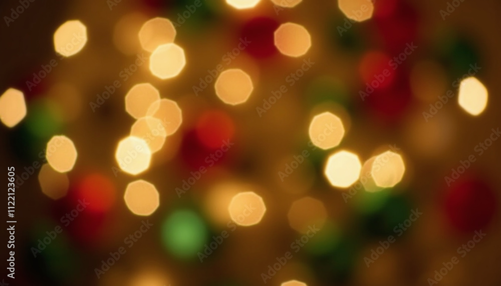Obraz premium Festive defocused holiday lights in red, gold and green against dark background