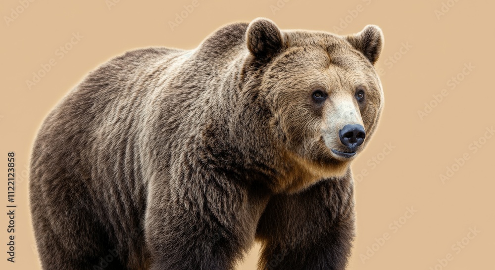 Obraz premium Majestic brown bear portrait on neutral background for wildlife conservation efforts