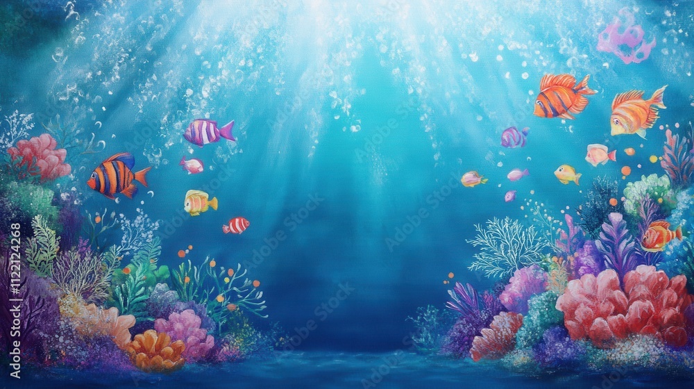 Fototapeta premium Vibrant underwater scene with colorful coral reef and fish. (1)