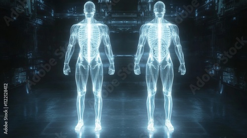 Futuristic human anatomy visualization display. photo