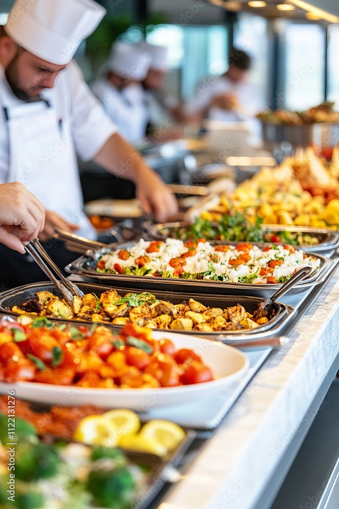 Obraz premium Buffet system restaurant, food assortment, free service, World Buffet Day