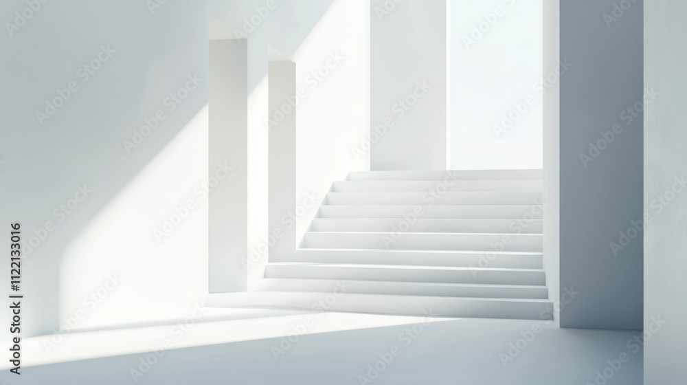 Fototapeta premium Minimalist staircase in a bright, airy space.