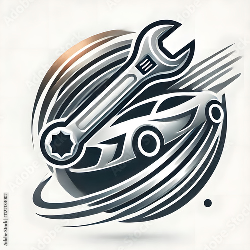 Sleek car illustration with wrench design showcasing automotive repair and maintenance concepts photo