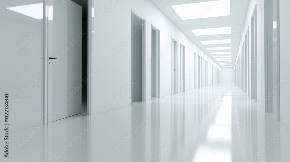 Fototapeta premium Modern corridor with white walls and doors.