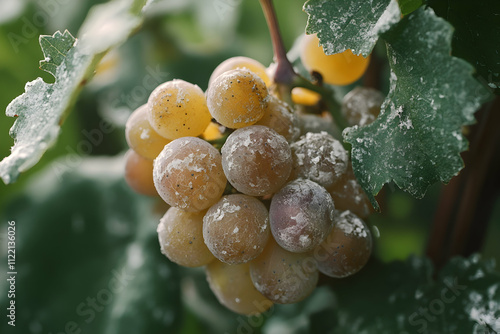 Fresh vineyard grapes with visible mold on the foliage in a natural outdoor settinghigh quailty image photo