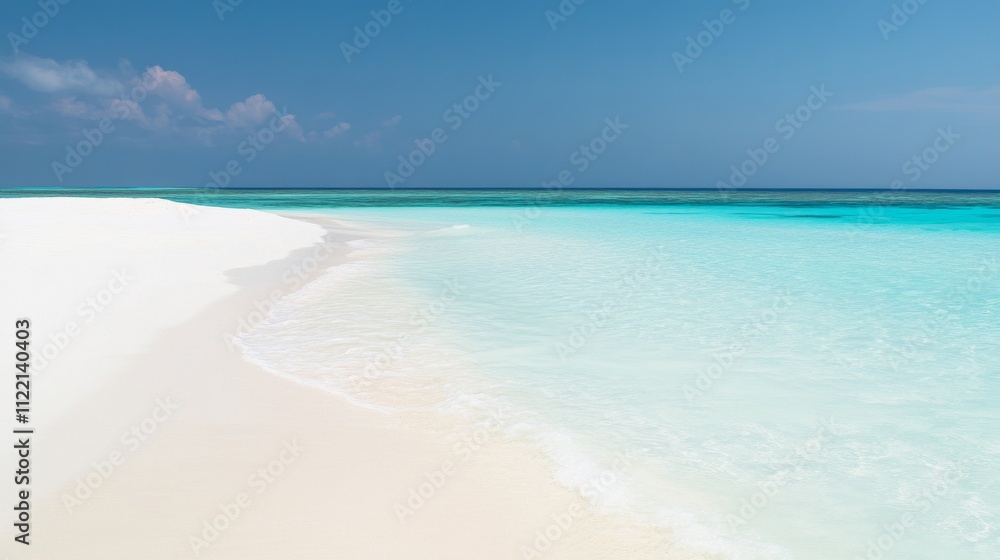 Fototapeta premium Serene beach with white sand and clear water.