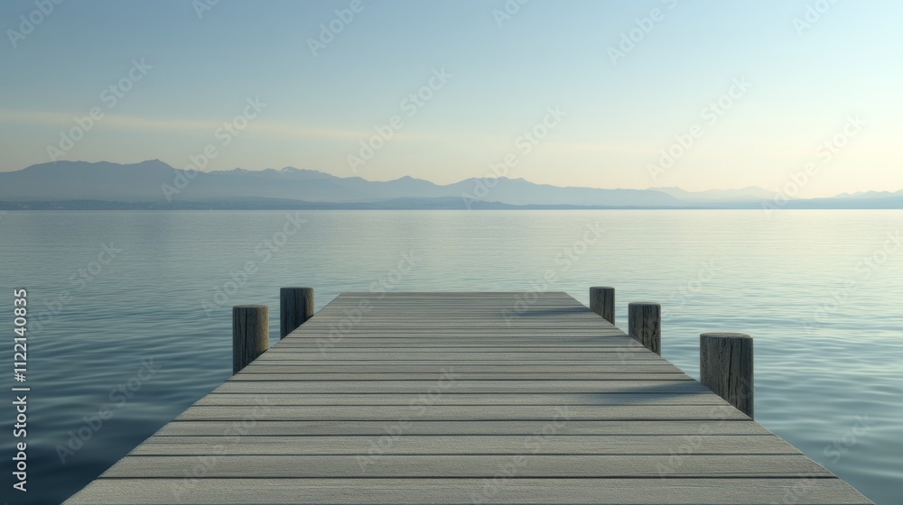 Fototapeta premium Serene dock extending into calm waters.