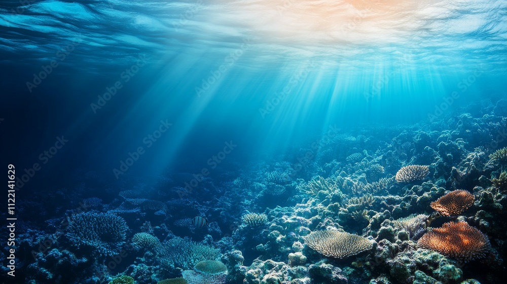 Obraz premium Half-Living Coral Reef Ecosystem Showing Climate Change Impact