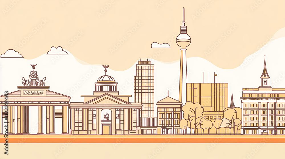 Obraz premium Skyline de Berlín vectorizado con sus edificios más famosos