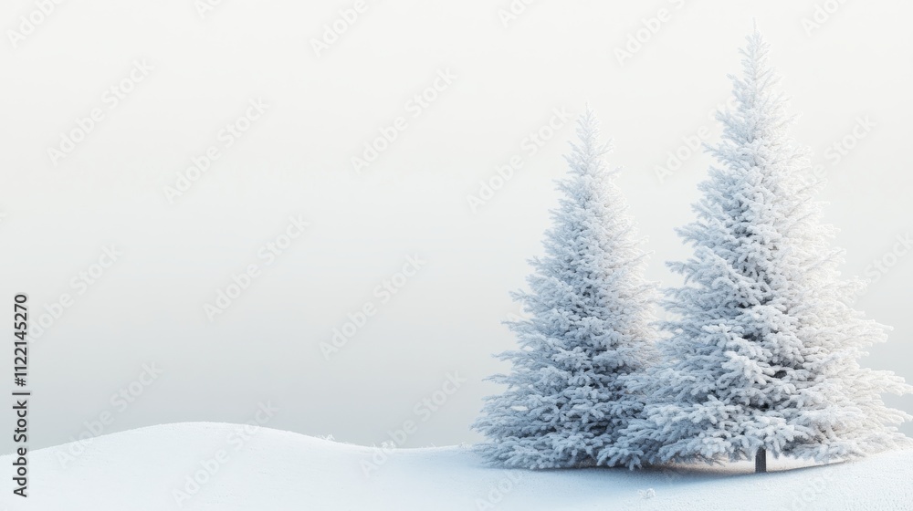 Fototapeta premium Snow-covered evergreen trees in a winter landscape.