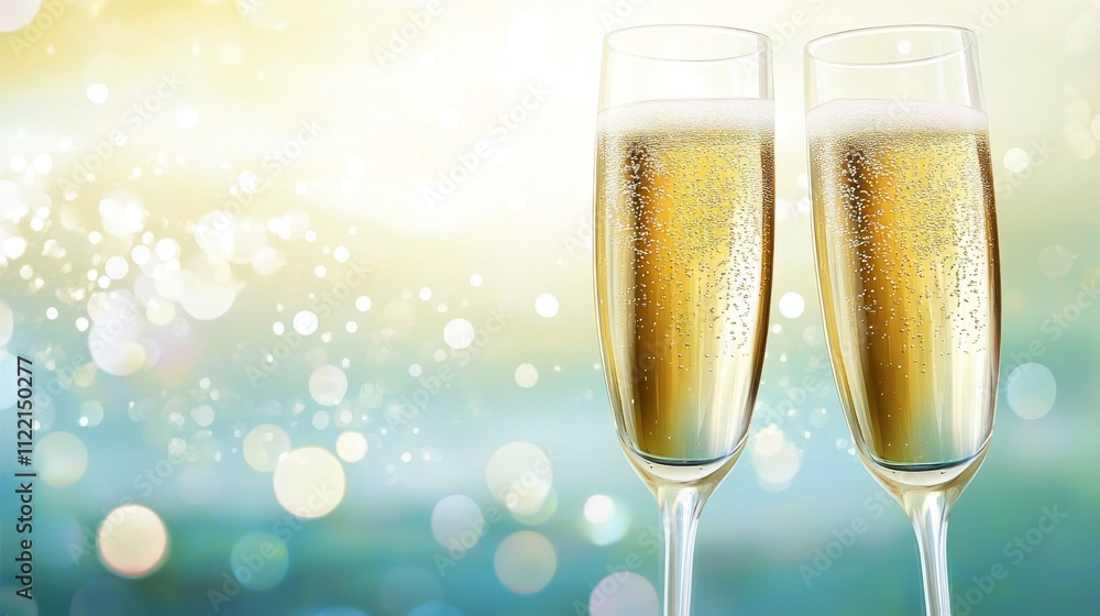 Two sparkling champagne glasses on a table Two sparkling champagne glasses on a table