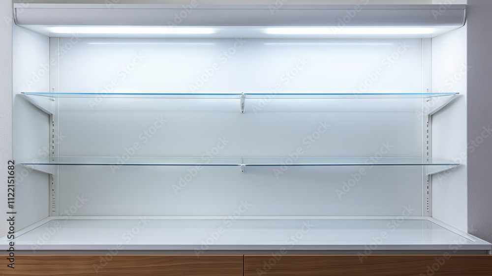 Fototapeta premium This installation is equipped with four evenly spaced wall shelves, which provides a simple and modern storage solution, ideal for any interior