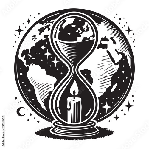Earth hour world in site concept candlelit hourglass represents the spirit of earth hour worldvector