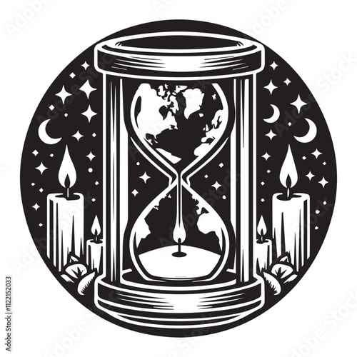 Earth hour world in site concept candlelit hourglass represents the spirit of earth hour worldvector