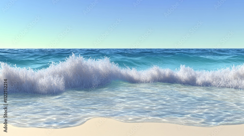 Fotografie Waves crashing gently on a serene beach.