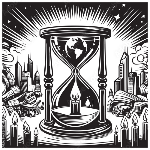 Earth hour world in site concept candlelit hourglass represents the spirit of earth hour worldvector