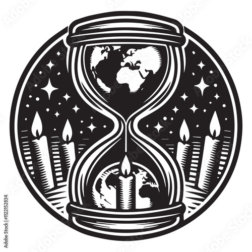 Earth hour world in site concept candlelit hourglass represents the spirit of earth hour worldvector