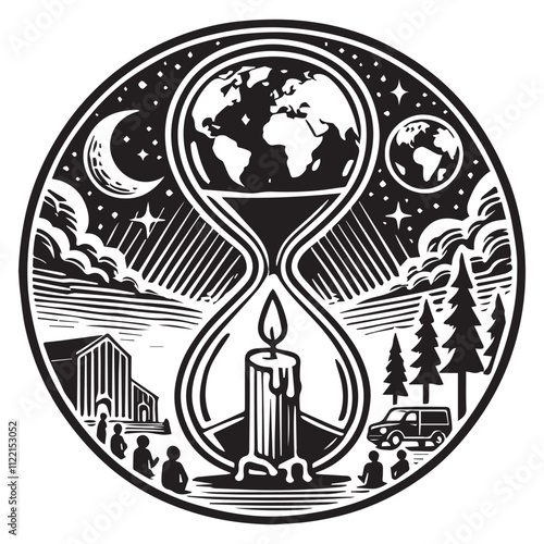 Earth hour world in site concept candlelit hourglass represents the spirit of earth hour worldvector