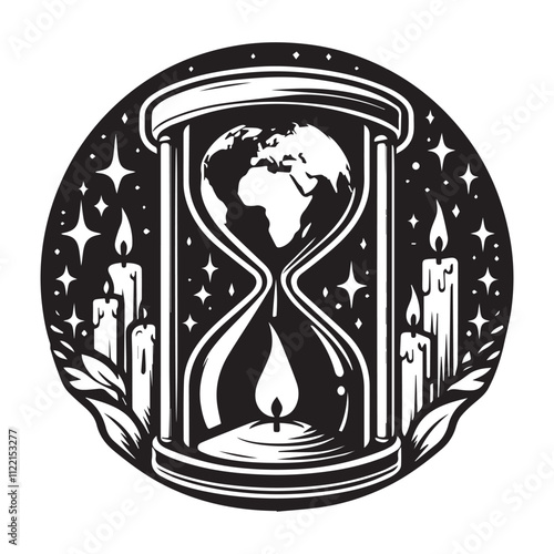 Earth hour world in site concept candlelit hourglass represents the spirit of earth hour worldvector