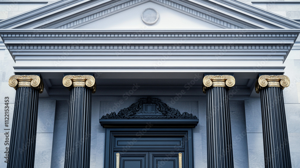 Obraz premium Elegant Classical Building Facade Columns Entrance Architecture Marble Gold Accents