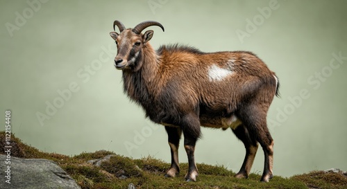 Majestic himalayan tahr on rugged terrain in natural habitat photo