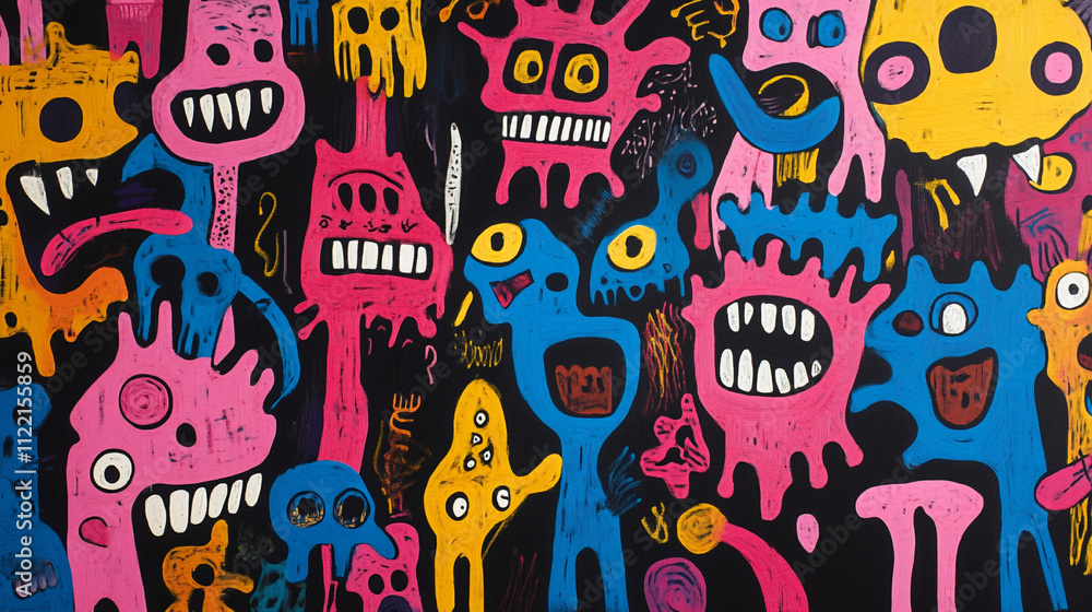 Obraz premium Colorful Abstract Monster Art Print Quirky Cartoon Characters Fun Imaginative Design Ps