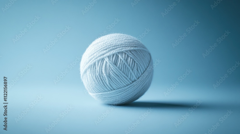 White yarn ball on a light blue background. White yarn ball on a light blue background.