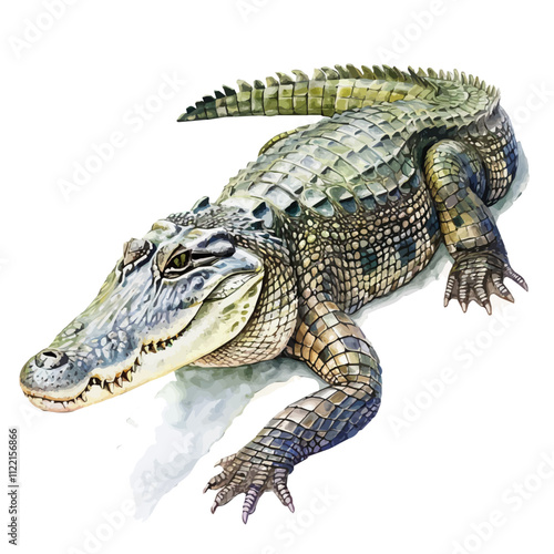 A watercolor illustration of a Crocodile, isolated on a white background. Crocodile vector.