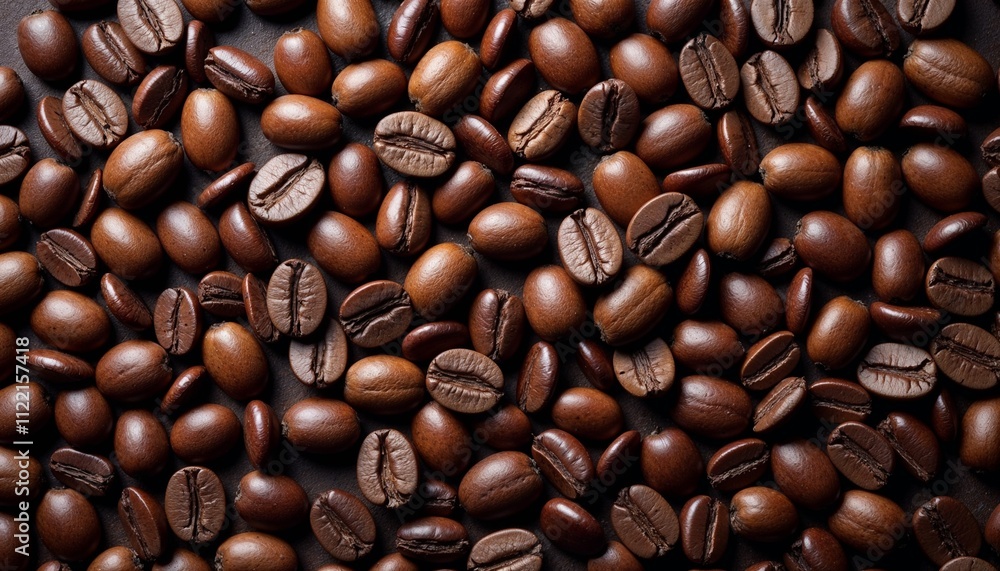 Fototapeta premium Texture of Coffee Beans on a Dark Brown Background