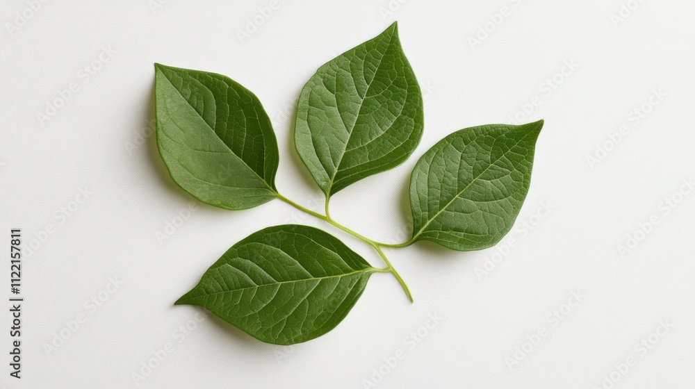 Fototapeta premium Herbal green leaves styled elegantly on a white surface