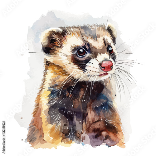 A watercolor of a Ferret, isolated on a white background. Ferret vector.