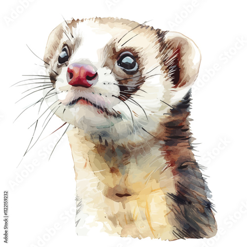 A watercolor painting of a Ferret, isolated on a white background. Ferret vector.